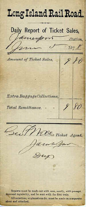 Station-Jamesport - Daily Report of Ticket Sales - 06-05-1878 (Keller) (1).jpg (72724 bytes)