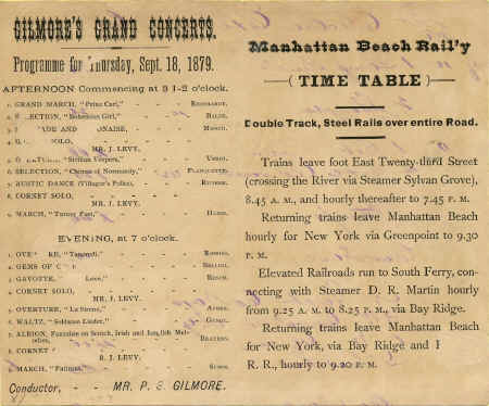 Manhattan Beach Railway Timetable- Gilmore's Concert- 9-18-1879.jpg (289061 bytes)