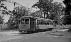 NYQT Car 24-NB from Jamaica on PROW Crossing N. Hempstead Tpke at St. Mary's Cemetery-Flushing, NY - 1937 (Keller).jpg (130413 bytes)